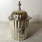 Vintage Heavy Silver Plated English Biscuit Barrel W  Lion Head   Floral Detail