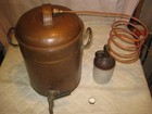 Nice Antique Copper 3-4 Gallon Moonshine Still W coil   Brown Moonshine Jug Lqqk
