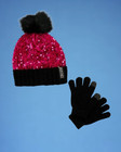 Justice Girls Sequin Beanie Hat With Pom And Gloves  2-piece Set New