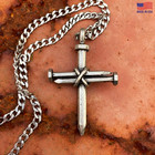 Cross 3 Nails Wire Wrapped Antique Silver Metal Finish Pendant Silver Finish 24