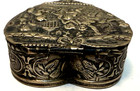 Antique 800 Silver Repousse German Heart Pill Box vanity Trinket-cherub Scene