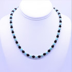 Blue Kingman Turquoise Necklace  6mm Black Onyx   Sterling Silver Beaded Choker