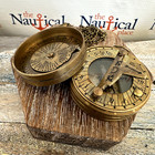 Antique Finish Brass Pocket Sundial Compass W   Screw On Lid - Nautical Style