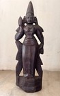 Antique Old Rare Fine Hand Carved Rose Wood Hindu Goddess Lakshmi Figure Statue