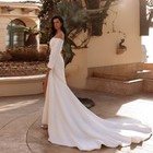 Elegant Mermaid Wedding Dress Boat Neck Sleeveless High Split Satin Bridal Gowns