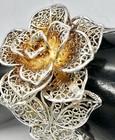 Vintage Taxco Cuff Bracelet Sterling Silver 925 Filigree Flower 70s Signed 32gr