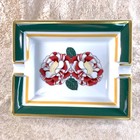 Vintage Hermes Cigar Ashtray Change Tray Camellia Flower Porcelain Gold Rim