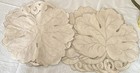 Vintage Madiera Embroidered Leaf-shaped Linen Placemat 8 Set Beige Handmade 
