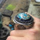 Men Silver Turquoise Stone Ring  Turkish Handmade Large Turquoise Ring