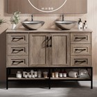 48  Double Sink Bathroom Vanity Cabinet Glass Basin No Mirror Faucet W  Doors