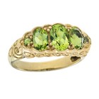 9k Yellow Gold Natural Peridot Vintage Style Three Stones  Ring