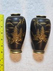 Vintage Japanese Satsuma Ware Vase Pair Porcelain Black Gold 6   Tall Set Of 2