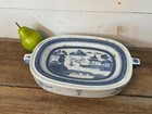 Antique Chinese Export 19thc Canton Blue Village Porcelain Warming Dish Plate