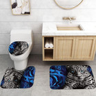 4pcs Blue Rose And Leopard Shower Curtain Bathroom Set With Rugs  Toilet Lid Cov