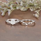 14k White Gold 2 20 Ct Oval Cut Moissanite Leaf Shaped Engagement Ring Set