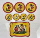 Vintage Ohio Art Girl Boy Garden No 173 Tin Litho Tea Set Tray Plate Cup Teapot