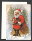 Unused Vintage Christmas Greeting Card   Env Santa Claus Bottle Feeding Fawn