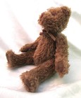 Vintage Russ Berrie Teddy Bear  8  Brown Plush Shaggy Soft  1755  Suede Bow Tie