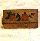 Antique Faux Bois Pyrography Wooden Box Jewelry Keepsakes Burnt Art Hand Paint