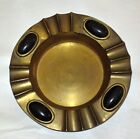 Vtg Large Heavy Round Brass Cigar Ashtray-9 5 -8 Rests   Cabochon Oval Stones
