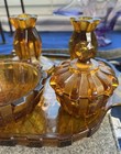 Vintage Amber Glass Art Deco Dressing Table vanity Set 9 Pieces