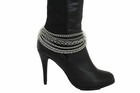 Women Boot Bracelet Silver Metal Chain Shoe Charm Multi Strand Streetwear 2pcs