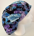 Beautiful Floral On Black Size Large Medical Bouffant Scrub Cap Surgery Hat