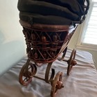 Antique Wicker Baby Carriage Pram Buggy W  Fabric Hood   Metal Spoked Wheels