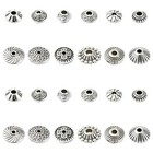 120x 12 Styles Tibetan Style Alloy Spacer Beads  Flat Round  Antique Silver Bead