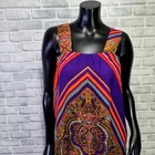 Vintage 70s Union Made Asym Frayed Hem Paisley Abstract Bright Tunic Dress Hippy