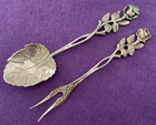 Rare  German Rose   Leaf Design 800 Silver Sugar Spoon   Lemon Fork 5  Long 34g