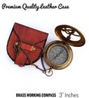 Brass Sundial Compass With Leather Case And Chain - Push Open Mechanism Vinta   