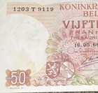 Preowned- 1966 Circulated Belgium 50 Frank Banknote