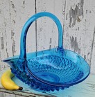 Vintage Indiana Glass Usa Luminous Tiara Aqua Blue Large Glass Basket