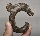 7cm Chinese Hongshan Culture Jade Stone Carved God Dragon Hook Pendant H0466