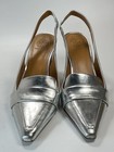 Tory Burch Silver Metallic Sling Back Shoes Size 7 Leather Pointed Toe Pump