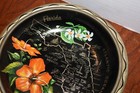 Vintage Metal Souvenir State Of Florida Rare Bowl Black Gold Map Hibiscus 10 5 