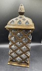 Vtg Brass Caged Bubble Glass Apothecary Jar Canister Diamond Pattern 10 5  A