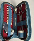 Vintage Travel Sewing Kit Blue Leather Case