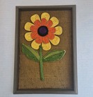 Vtg Revell 3-d Yarn Art Floral Daisy Flower Cart Wall Decor Groovy Boho Cottage