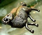 Davinci Vintage Designer Signed Pewter Silver Ram Zodiac Figural Pin Brooch Nice