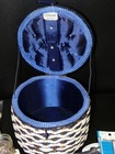 Vintage Wicker Woven Sewing Basket Box Blue Full Jc Penney Made In Japan