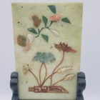 Chinese Jade And Hardstone Table Screen Late 19th Century Plaque On Carved Stand