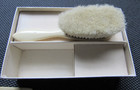 Vintage Baby Brush And Comb Set In Box Celluloid Ivory With Pink Flowers
