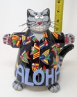 Vtg B  Kliban Ceramic Cat Aloha Hawaiian Fish Shirt Figurine Coin Bank - Flaws