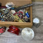 Vintage Junk Drawer Lot Miscellaneous Estate Items Mixed Cigar Box Treasure