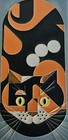 Vintage 1990s Motawi Tileworks Calico Cat Storm Blue Art Tile Ann Arbor Mi  8x4
