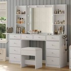 Make Up Vanity Set Desk With Mirror And 10 Led Lights  10 Drawers 6 Shelves