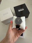 Movado Bold Men s Quartz Watch Black Dial Date Rubber Strap Gold-tone W  Box