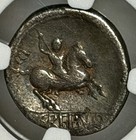 Pub  Crepusius Ar Denarius Ngc Ch F 82 Bc Crawford 361 1 Apollo Horseman